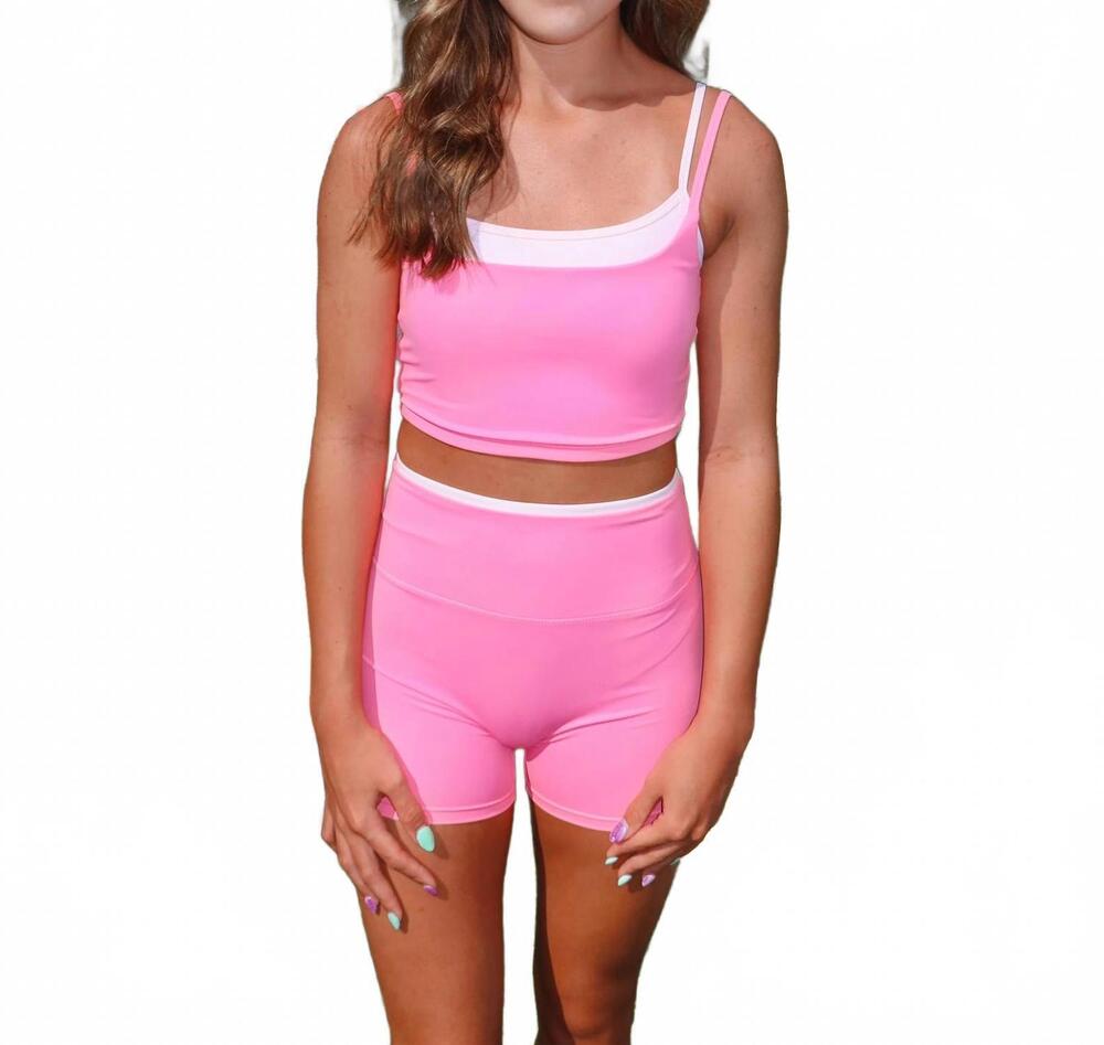 NEW KIMBERLY C double the layered tank and biker shorts set in pink